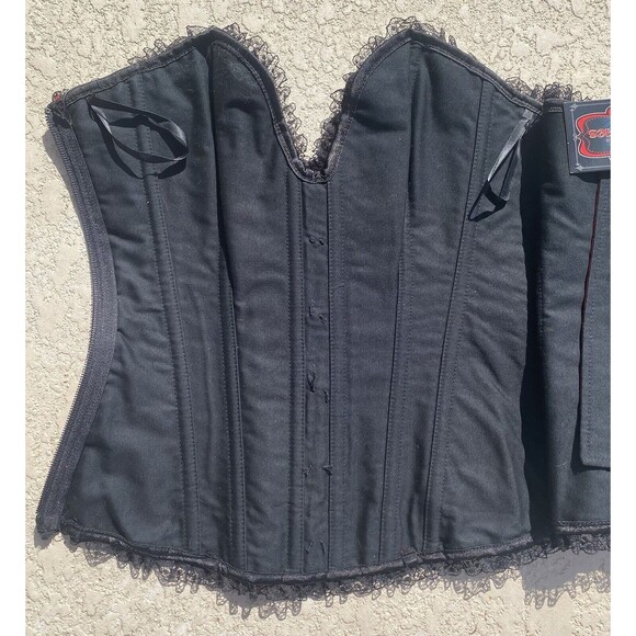 NWT BEDROOM STORIES Over-bust Corset Lace Up Boned Ruffles Womens S Red Black - Picture 13 of 13
